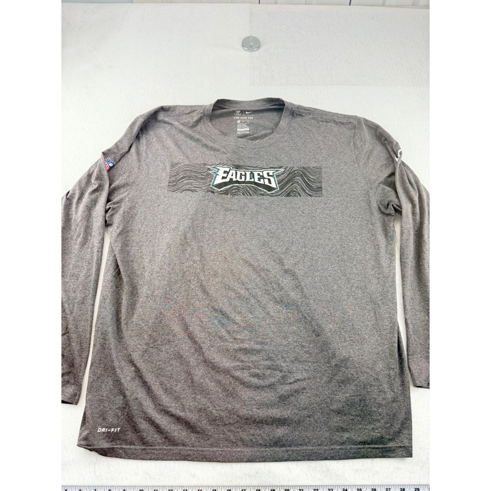 Nike NFL Philadelphia Eagles Dri-FIT Long Sleeve Shirt Grey 3XL Athletic Cut